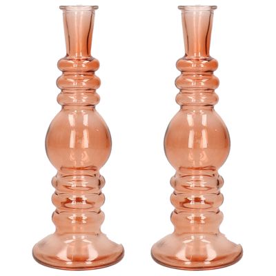 Kaarsen kandelaar Florence - 2x - zacht oranje glas - helder - D8,5 x H23 cm