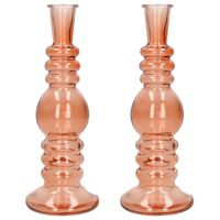 Kaarsen kandelaar Florence - 2x - zacht oranje glas - helder - D8,5 x H23 cm