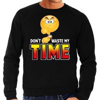 Funny emoticon sweater Dont waste my time zwart heren - thumbnail