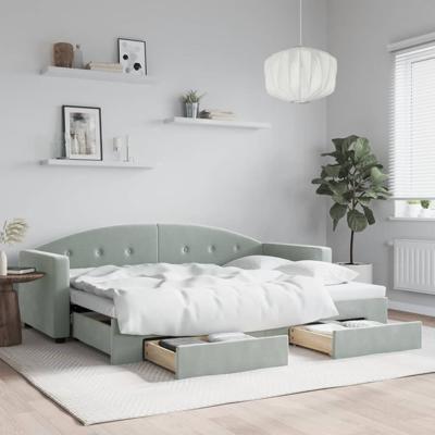Slaapbank onderschuifbed en lades 80x200 cm fluweel lichtgrijs
