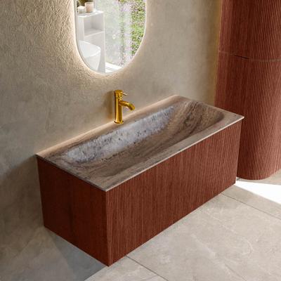 Badmeubel Mondiaz Kurve-Dlux | 100 cm | Meubelkleur Ruby | Wastafelkleur Oza | Solid surface | Wasbak midden spoelbak | 1 kraangat