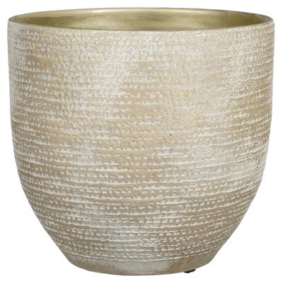 Mica Decorations Plantenpot/bloempot - terracotta - champagne/wit flakes relief- D29/H26 cm