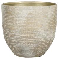Mica Decorations Plantenpot/bloempot - terracotta - champagne/wit flakes relief- D29/H26 cm