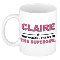 Naam cadeau mok/ beker Claire The woman, The myth the supergirl 300 ml - Naam mokken