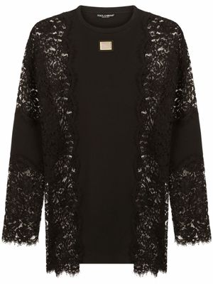 Dolce & Gabbana t-shirt à détails de dentelle - Noir