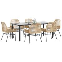 7-delige Tuinset met kussens poly rattan glas bruin