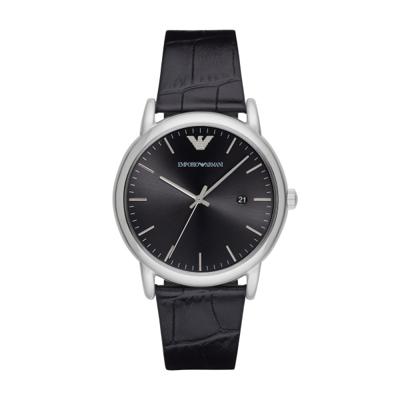 Horlogeband Armani AR2500 Leder Zwart 22mm