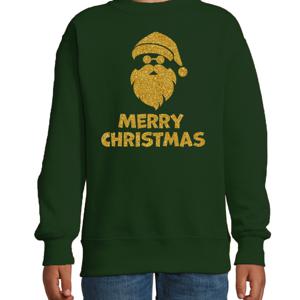 Kersttrui/sweater voor jongens/meisjes - Merry Christmas - groen - glitter goud