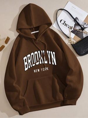 Bon&Bon Letter Graphic Thermal Hoodie | Black Long Sleeve Pullover Coffee Brown / M