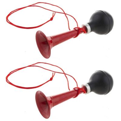 Rode metalen fiets/sport lucht toeter - 2x stuks - 19 cm - Geluidmakers