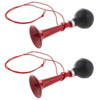 Rode metalen fiets/sport lucht toeter - 2x stuks - 19 cm - Geluidmakers