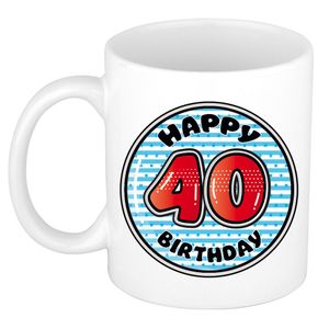 Verjaardag cadeau mok - 40 jaar - blauw - gestreept - 300 ml - keramiek   -