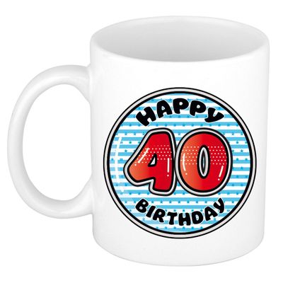 Verjaardag cadeau mok - 40 jaar - blauw - gestreept - 300 ml - keramiek