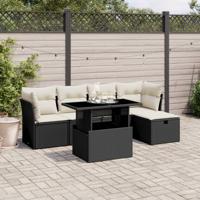 6-delige Loungeset met kussens poly rattan zwart
