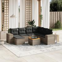 8-delige Loungeset met kussens poly rattan grijs