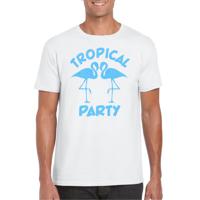 Tropical party T-shirt voor heren - met glitters - wit/blauw - carnaval/themafeest
