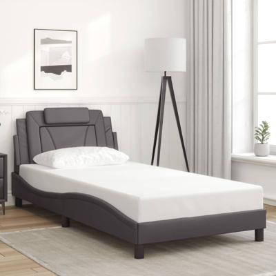 Bedframe met hoofdbord kunstleer grijs 100x200 cm