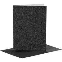 Creativ Company Kaarten en enveloppen, afmeting kaart 10,5x15 cm, afmeting envelop 11,5x16,5 cm, glitter, 110+250 gr, zwart, 4 set/ 1 doos