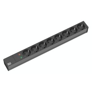 Bachmann 333.534 19 inch Stekkerdoos voor patchkast 1 HE Geaarde contactdoos Overspanningsbescherming Zwart