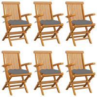 Tuinstoelen 6 st met grijze kussens massief teakhout
