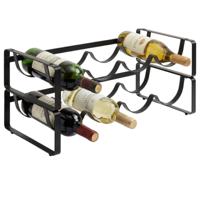 5Five Flessenrek - 2x - zwart - staal - 42 x 20 x 10 cm - 8 flessen - stapelbaar