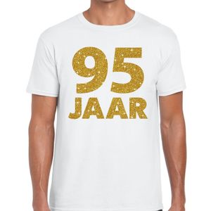 95 jaar goud glitter verjaardag kado shirt wit heren