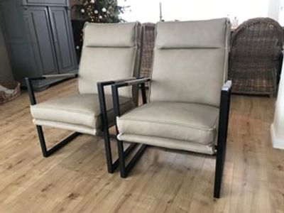 Set van 2 leren fauteuils met stalen frame en hoge rug - bruin leer - Echt leer, Industrieel, ontdek de vele Leersoorten en Kleuren bij ShopX