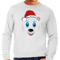 Foute Kersttrui/sweater voor heren - IJsbeer gezicht - lichtgrijs - Merry Christmas