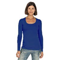 Bodyfit dames shirt lange mouwen/longsleeve blauw XL (42)  - - thumbnail