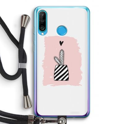 Zwart-wit cactus: Huawei P30 Lite Transparant Hoesje met koord