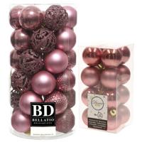 Kerstversiering kunststof kerstballen oud roze 4-6 cm pakket van 53x stuks - Kerstbal - thumbnail