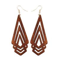 3 stuks natuurlijke houten oorbellen Geometic Hollow driehoek persoonlijkheid eenvoudige mode-sieraden voor vrouw metaal kleur: Brown