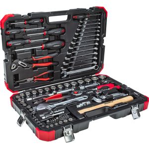 Rood gereedschap en dopsleutelset 1/4" + 1/2", 100-delig Gereedschapsset