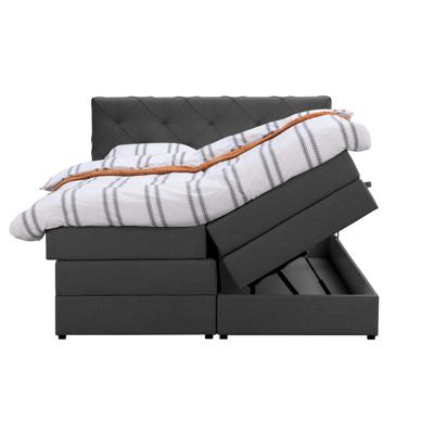 Leen Bakker - Boxspring Met Opbergruimte Liv Geruit - Antraciet - 160x200 Cm - Stof - Grijs