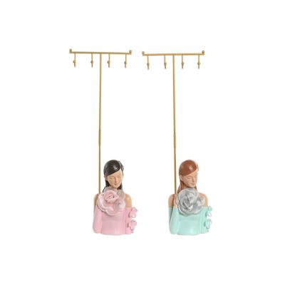 Sieradenhouder Home ESPRIT Groen Roze Hars 14 x 6 x 36 cm (2 Stuks)