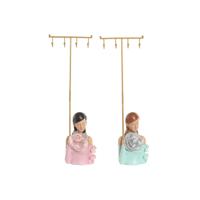 Sieradenhouder Home ESPRIT Groen Roze Hars 14 x 6 x 36 cm (2 Stuks)