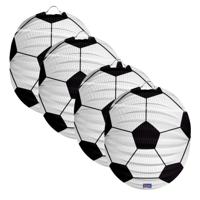 Voetbal thema lampion - 4x - rond - 22 cm - wit/zwart - versiering - sport - papier
