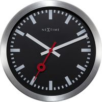 NeXtime NE-3998STZW Wandklok &apos;Station&apos; Ø19 Cm, Geborsteld Aluminium Zwart