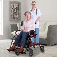 2-in-1-rollator Voor Senioren Opvouwbare Medische Loopondersteuning met Zitplaats Omkeerbare Rugleuning Rood