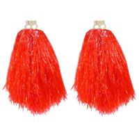 Cheerball/pompom - 6x - rood - met ringgreep - 33 cm - cheerleader verkleed accessoires