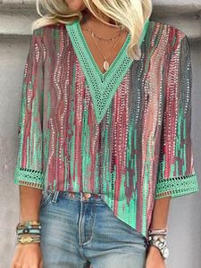V Neck Ombre Casual Lace Shirt