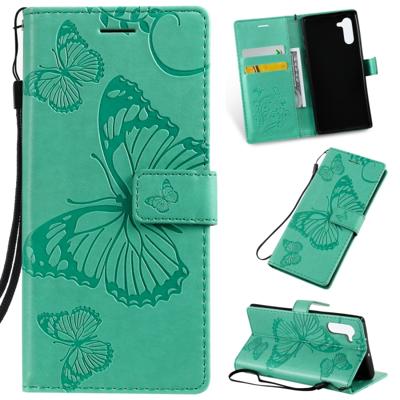 Gedrukt afdrukken Butterfly patroon horizontale Flip PU lederen draagtas met houder & kaartsleuven & portemonnee & Lanyard voor Galaxy Note 10 (groen)
