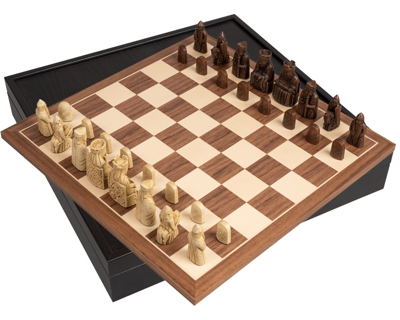 De Isle of Lewis en Walnoot Deluxe Schaakset met Presentatiebox