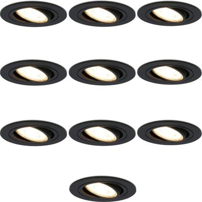 10x Prestara LED Inbouwspots Zwart - Ø75 mm - 2700K Warm Wit - 5W - 350 Lumen - Dimbaar & Kantelbaar - GU10 Spotjes - IP20 - Voordeelset Plafondverlichting voor Woonkamer, Gang, Slaapkamer