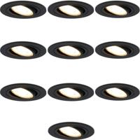 10x Prestara LED Inbouwspots Zwart - Ø75 mm - 2700K Warm Wit - 5W - 350 Lumen - Dimbaar & Kantelbaar - GU10 Spotjes - IP20 - Voordeelset Plafondverlichting voor Woonkamer, Gang, Slaapkamer