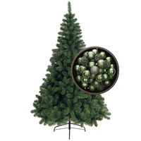 Bellatio Decorations kunst kerstboom 210 cm met kerstballen salie groen - thumbnail