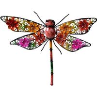 Gekleurde metalen tuindecoratie libelle hangdecoratie 27 x 33 cm cm - thumbnail