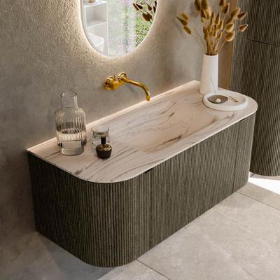 Badmeubel Mondiaz Kurve-Dlux | 110 cm | Meubelkleur Shadow | Wastafelkleur Nata | Solid surface | Wasbak midden spoelbak | Zonder kraangat(en)