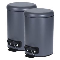 2x stuks donker grijze vuilnisbakken/pedaalemmers 3 liter