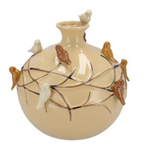Vaas Spring birds - zandkleurig - keramiek - D18 x H18 cm - bloemenvaas